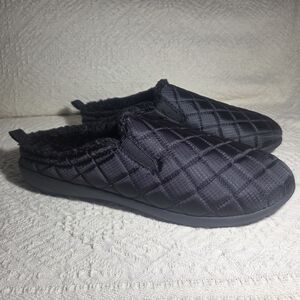 Revitalign Men's Quilted Orthotic Slippers Black Faux Fur Lined Size 13 EE Wide